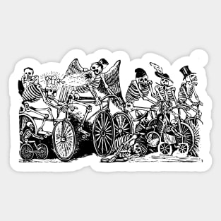 Calavera Cyclists | Day of the Dead | Dia de los Muertos | Skulls and Skeletons | Vintage Skeletons | Black and White | Sticker